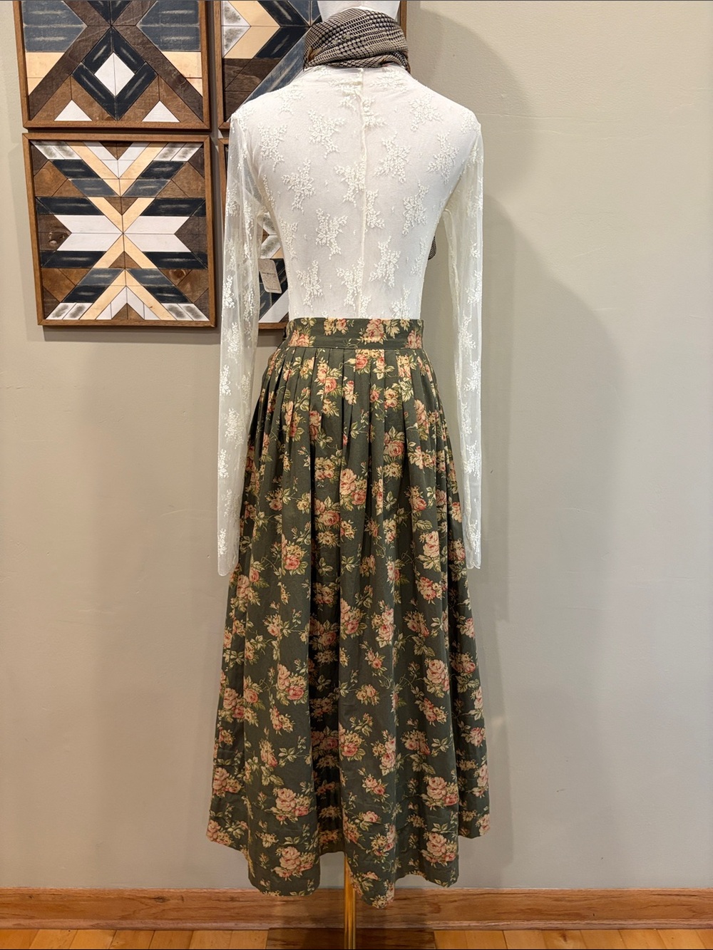 Vintage Ralph Lauren Country 90s Floral Pleated Flared Tiered Hem Maxi Skirt 10 - Picture 6 of 11